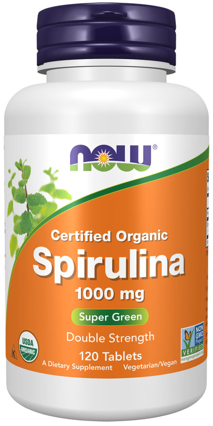 Now Foods |Spirulina, Double Strength, Organic 1000MG | Super Green | 120 Tablets-2715
